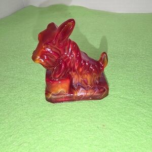 Boyd Red and Orange Slag Glass Dog Figurine